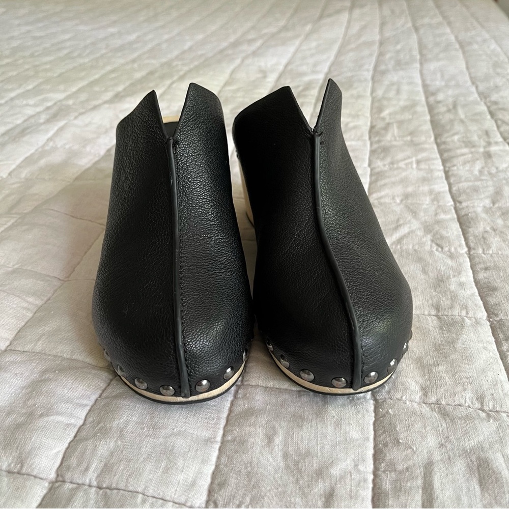 Kelsi Dagger Black Leather Clogs with Silver Studs